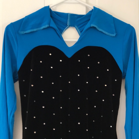 Black velvet & blue suit costume unitard - Picture 2 of 4